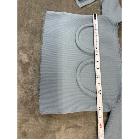 Orseund Iris Bustier Off Shoulder Ribbed Knit Sweater Top Blue M Cotton Blend - Picture 9 of 12